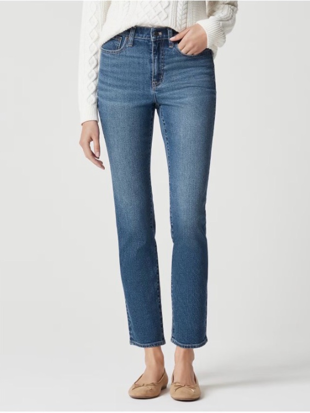 J. Crew Women’s Essential Straight-Leg Button Fly Jeans in Medium Blue Wash